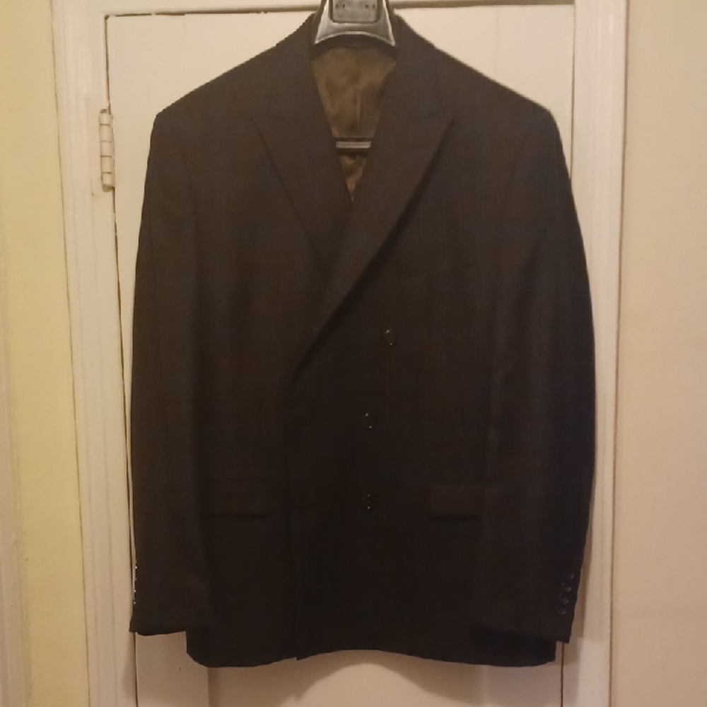 Ralph Lauren Men's Charcoal & Navy Plaid Double Breasted Blazer. Sz 46R
